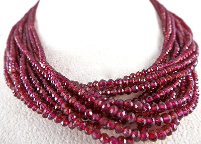 Natural Rhodolite Garnet Necklace Faceted 3mm Round Beads 632 Ct Gemstone L: 12