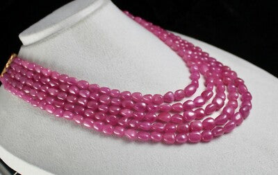 Certified Natural Untreated Ruby Beads 5 Line 1087 Ct Ladies Gemstone Necklace