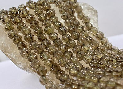 Natural Smoky Quartz Carved Beads Melon Necklace 762 Ct Antique Gemstone