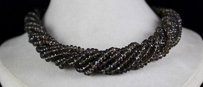 Natural Black Smoky Quartz Beads 10mm Faceted Round Necklace 860 Ct Gemstone