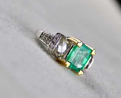 Certified Natural Colombian Emerald 2ct Octagon Natural Diamond 18k Gold Ring