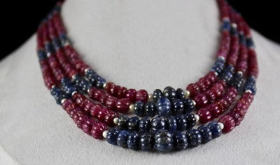 Certified Natural Blue Sapphire Ruby 755ct Melon Beads Gemstone Pearl Necklace