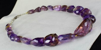 Certified Natural Ametrine 1088 Ct Faceted Beads Tumble Necklace Sterling Silver