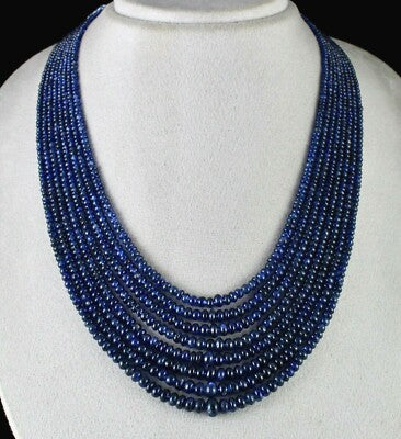 Certified Natural Blue Sapphire 643 Ct Round Beads Gemstone Necklace 621 Ct