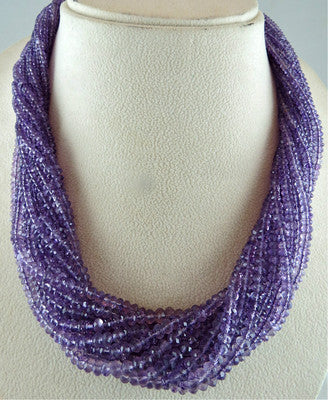 Natural Amethyst Beads Faceted Round 705 Ct Sterling Silver Necklace