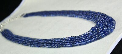 Certified Natural Blue Sapphire Beads 5 L 395 Ct Sterling Silver Necklace