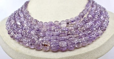 Vintage Natural Amethyst 755 Ct Melon Carved Beads Purple Gemstone Necklace