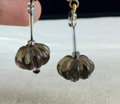 Natural Black Smoky Quartz Melon Beads Gemstone Pair 27 Ct For Design