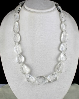 Vintage Natural Rock Crystal 884 Ct Gemstone Beads Necklace For Women