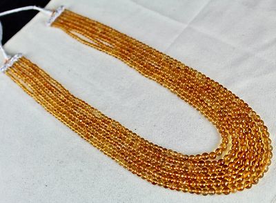 Natural Citrine Necklace Round Beads 6mm Yellow Gemstone 419 Ct Fashion Party