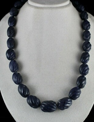 Blue Jade Carved Beaded Necklace 1 Line 1301 Ct Natural Stone Sterling Silver