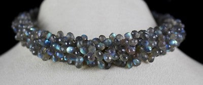 561 Ct Natural Labradorite Briolette Necklace 18" Sterling Silver Women