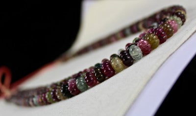 Certified Natural Vintage 737ct Multi Tourmaline Melon Engraved Beaded Necklace