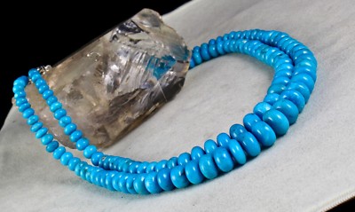 Certified Round Turquoise Beads 542 Ct Sterling Silver Vintage Necklace