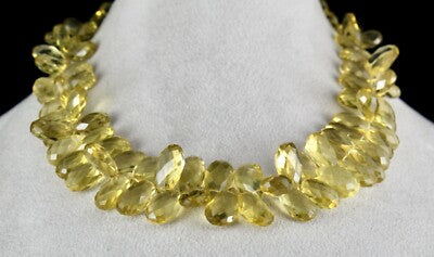 Natural Lemon Quartz 665ct Tear Drop Gemstone Necklace Beads 1 Line