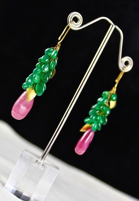 Certified Natural Zambian Emerald 10ct Burmese Ruby Teardrop 18k Gold Earrings