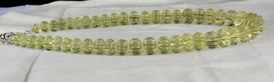Certified Natural Lemon Quartz Carved Melon Round Beads Necklace 856 Ct Yellow