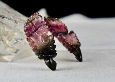 Certified Natural Watermelon Tourmaline Carved Pair 55.67 Ct Earrings 39x20mm