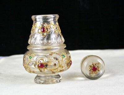 Certified Natural Rock Crystal Emerald Ruby Carat 18k Gold Diamond Jadau Bottle