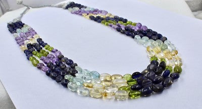 Iolite 4ct Peridot Aquamarine Citrine Amethyst Cabochon Beads Necklace