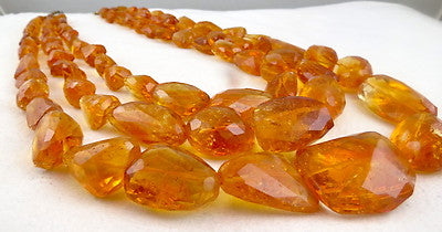 Certified Natural Citrine 1720 Ct Faceted Beads Tumble Sterling Silver Necklace