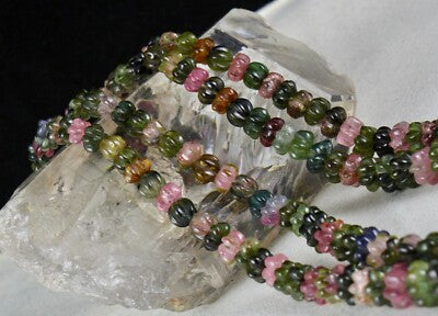 Certified Natural Multi Tourmaline 602 Ct Carved Beads Gemstone Necklace