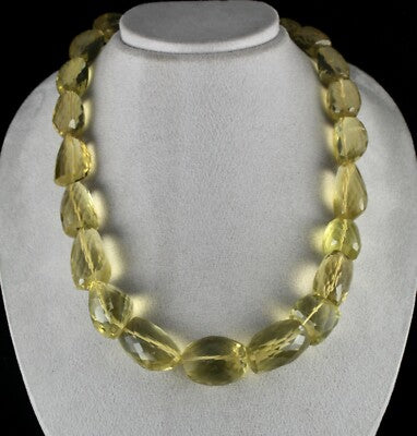 Certified Natural Green Gold Lemon Quartz Necklace 1492 Ct 30mm Nuggets Gemstone