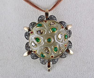 Certified Natural Rock Crystal Jadau Emerald Ruby 170ct Natural Diamond Pendant