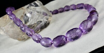 Natural Brazilian Amethyst Faceted Gemstone Necklace 582 Ct Beads Long