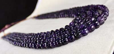 Vintage Natural Amethyst 778 Ct Carved Melon Beads Purple Gemstone Necklace