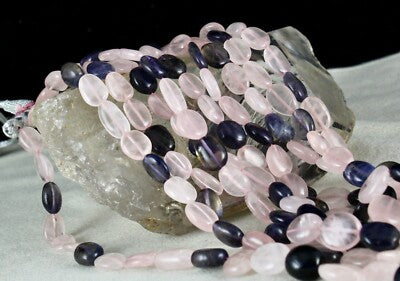 Natural Rose Quartz 826 Ct Iolite Beads 5 Line Fashion Gemstone Necklace