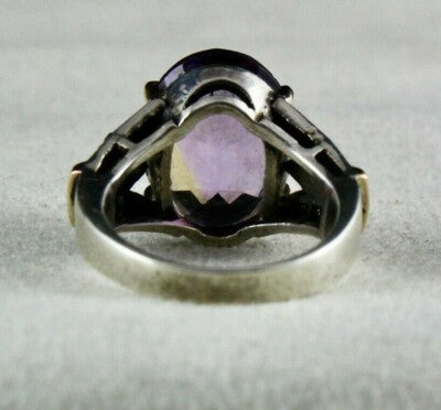 Natural Ametrine 10ct Oval Cut Natural Diamond 18k Gold Silver Vintage Ring