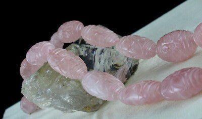 Certified Big Natural Rose Quartz 1488ct Carved Beads Sterling Silver Necklace
