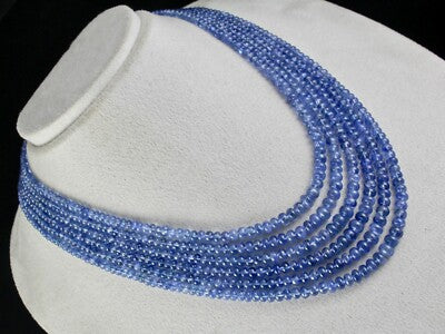 Certified Natural Blue Sapphire 739 Ct Beads Round Gem Necklace For Women