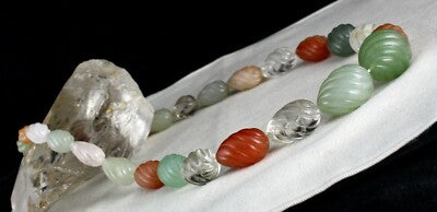 Natural Semi Precious Gemstone Melon Beads Necklace 901 Cts Sterling Silver