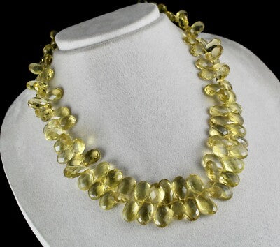 Natural Lemon Quartz 665ct Tear Drop Gemstone Necklace Beads 1 Line