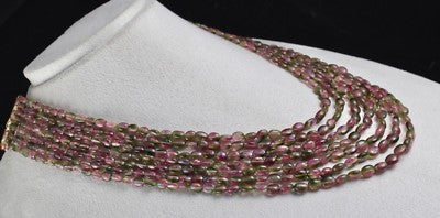 Certified Natural Bi Colors Tourmaline 456 Ct Beads Cabochon Gem Necklace