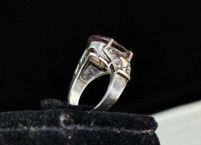 Natural Ametrine 10ct Oval Cut Natural Diamond 18k Gold Silver Vintage Ring