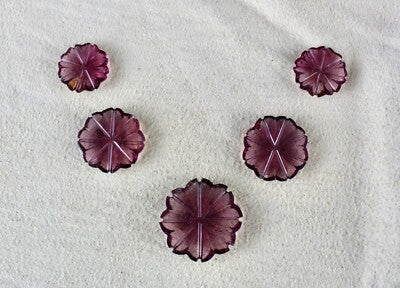Natural Pink Tourmaline 5 Pcs Carved Flower Gemstone Set 37.10ct Designing