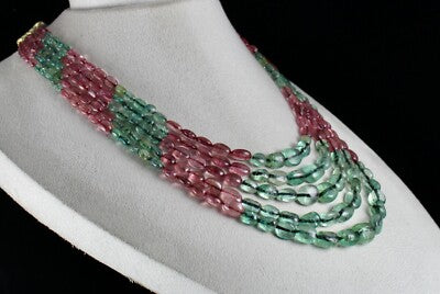 Certified Natural Emerald Tourmaline 581 Ct Multi Colour Beads Necklace 5l