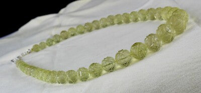 Certified Natural Lemon Quartz 496ct Carved Semi Precious Gemstone Necklace
