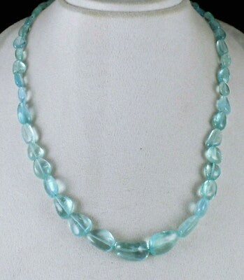 Certified Natural Blue Aquamarine 284 Ct Beaded Long Necklace For Women