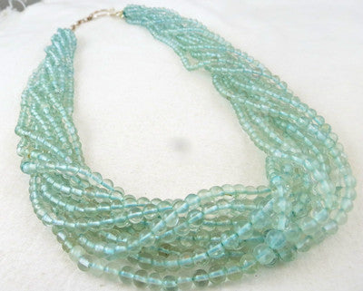 Blue Natural Aquamarine 533 Ct Round Beads Sterling Silver Necklace 10 String