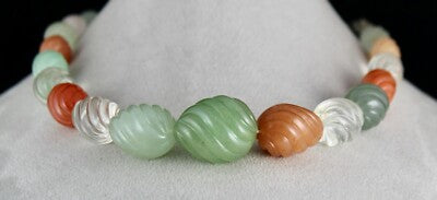 Natural Semi Precious Gemstone Melon Beads Necklace 901 Cts Sterling Silver