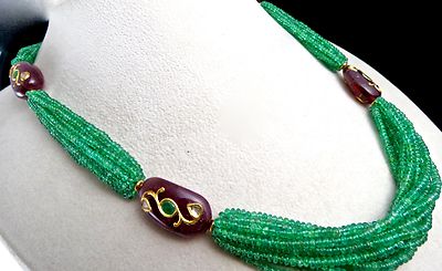 Certified Natural Emerald 379ct Pink Tourmaline Diamond 18k Gold Jadau Necklace