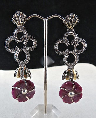 Certified Vintage Ruby 10ct Natural Diamond Sterling Silver Pendant Earring Set