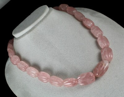 Natural Rose Quartz 903 Ct Melon Carved Silver Necklace Sterling Silver