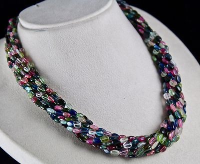 Certified Natural Multi Tourmaline 630 Ct Sterling Silver Long Beaded Necklace