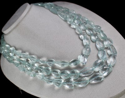 Certified Natural Untreated Aquamarine 1557ct Gem Faceted Tumble Beads Necklace