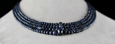 Certified Vintage 380 Ct Natural Blue Sapphire Beads Round Necklace For Women